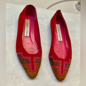 Donald J PLINER red suede pointed toe loafers with low heels excellent condition